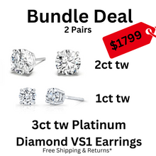 3ctw Platinum Diamond Round Solitaire Earrings Package Deal Special