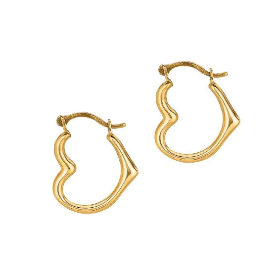 10K Gold Heart Hoop Earring Dainty Minimalist