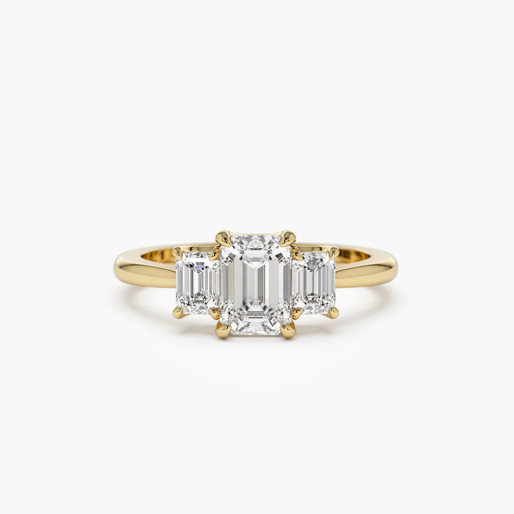 1.50 ctw 14k Emerald Cut Lab-Grown Diamond Three Stone Engagement Ring