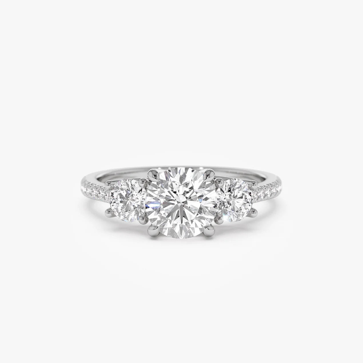 1.65 ctw 14k Three Stone with Pave Shank Round Lab Grown Diamond Engagement Ring