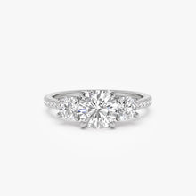 1.65 ctw 14k Three Stone with Pave Shank Round Lab Grown Diamond Engagement Ring