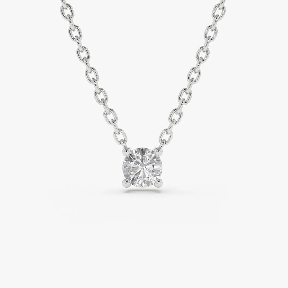 0.25 - 1.00 ctw 14k Four Prong Round Diamond Lab Grown Solitaire Necklace Dainty Minimalist