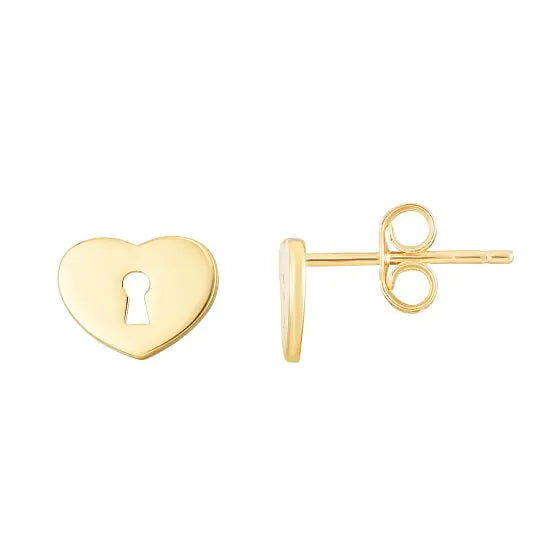 14K Solid Gold Heart Padlock Earrings Dainty Minimalist