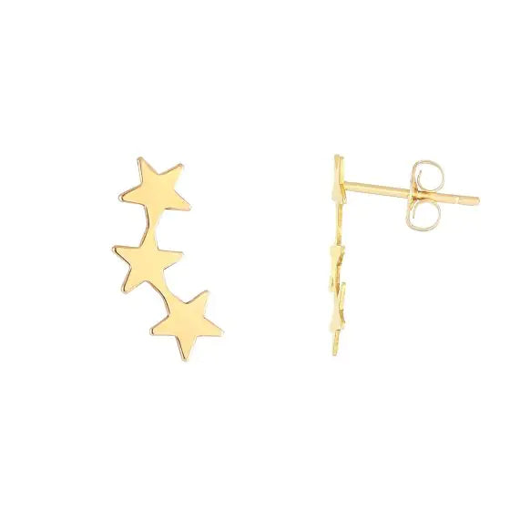 14K SOLID Yellow Gold Star Ear Climber Cute Dainty Demure