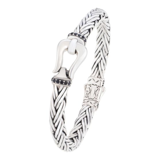 Phillip Gavriel Men's 925 Sterling Silver Black Sapphire Woven Palmier Hook Bracelet